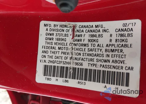 2017 Honda Civic Lx z USA, uszkodzony, nr VIN 2HGFC2F52HH519656